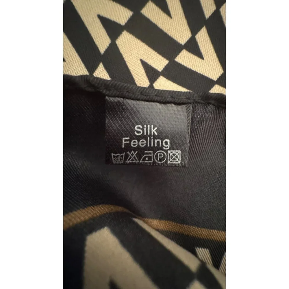 2/$30 NEW Tan Black Brown Geometric Printed Silky Fashion Scarf - Picture 9 of 10